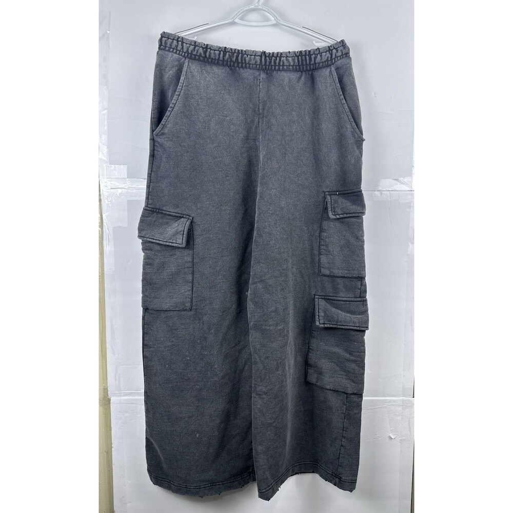 "Zara Women's M Cargo Sweatpants Gray Wide Leg Elastic Waist Pockets"